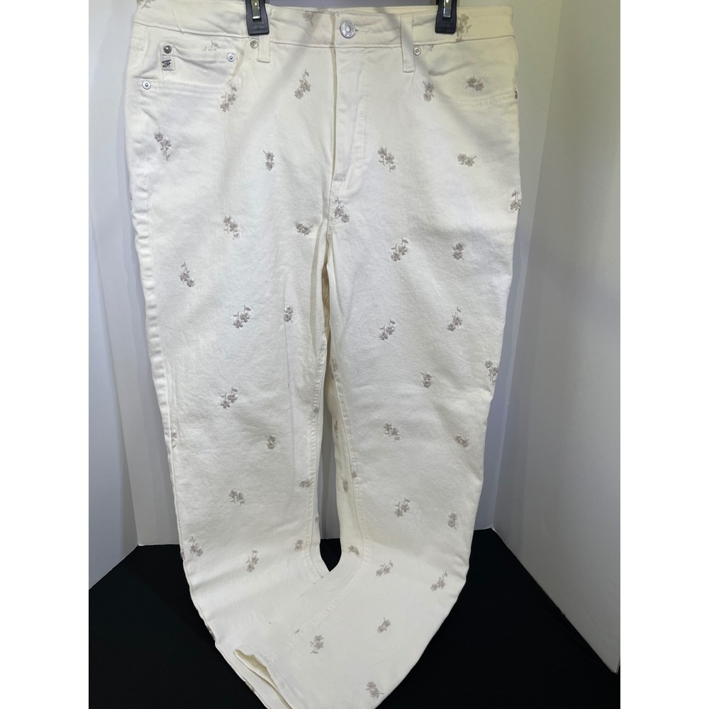 Seven7 Womens White Floral Embroidered Straight Leg Stretch Jeans Size 14